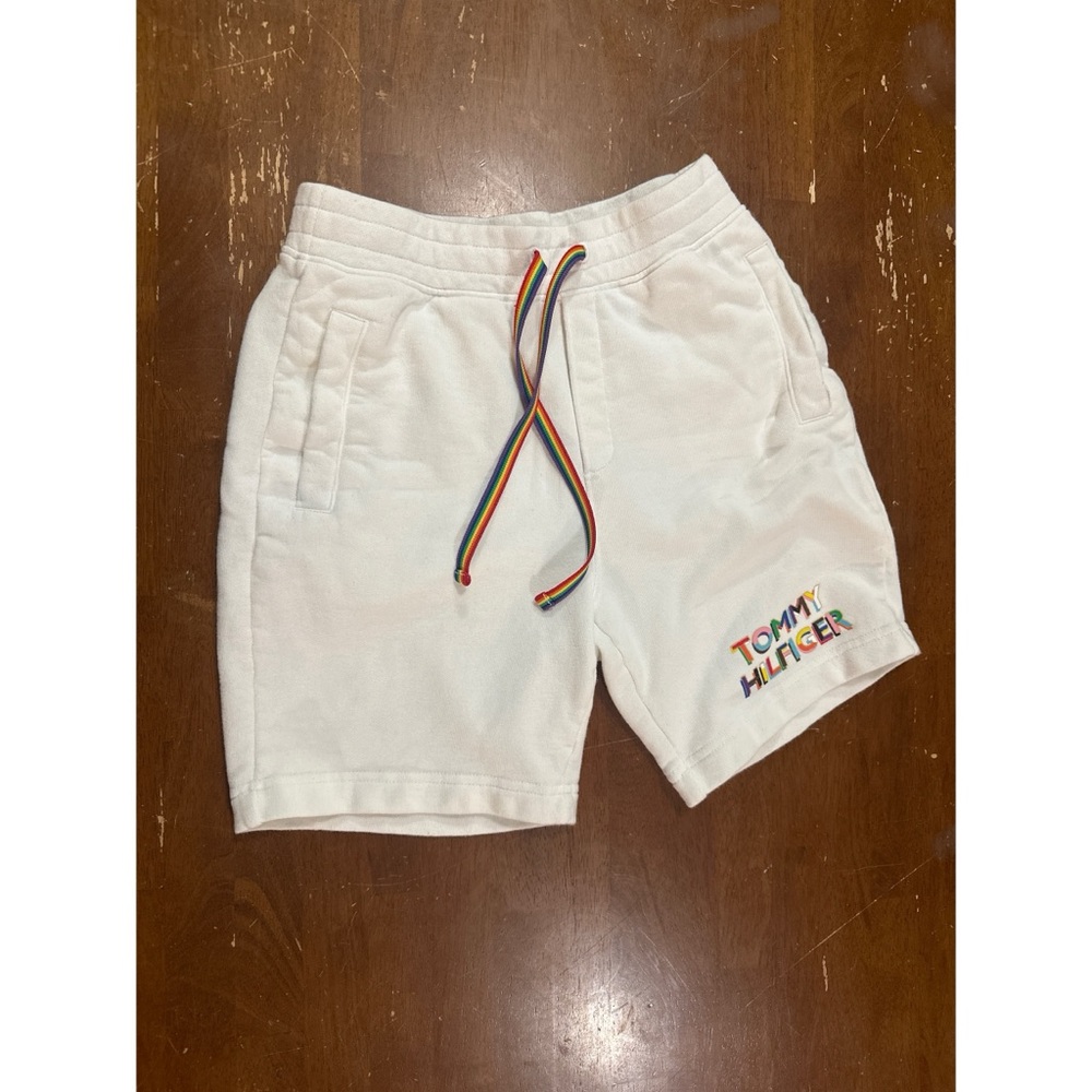 Tommy Hilfiger Men’s Pride White with Rainbow Accents Sweat Shorts